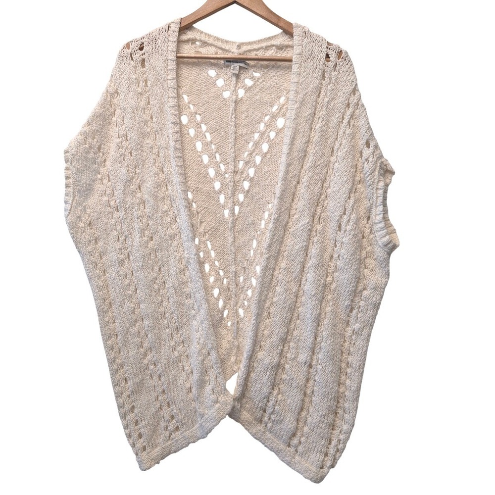 American Eagle Open Front Pointelle Knit Cardigan Vest Cream Ivory Medium/Medium